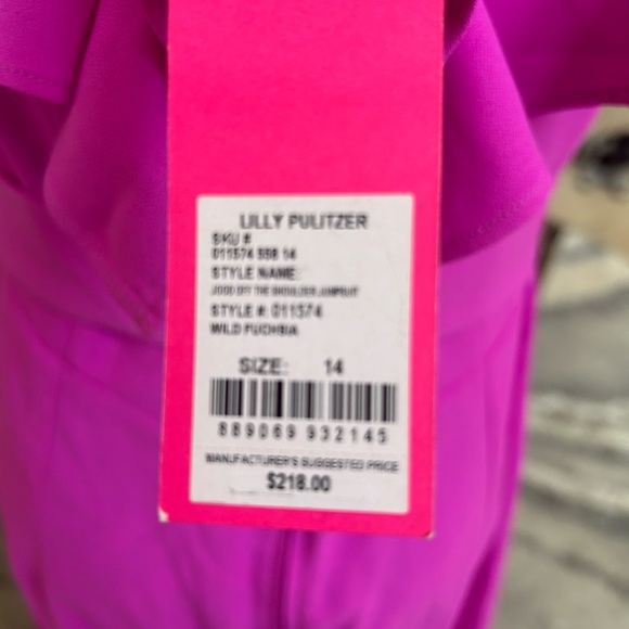 Lilly Pulitzer Jood off the shoulder jumpsuit fuchsia size 14 NEW - Picture 8 of 8